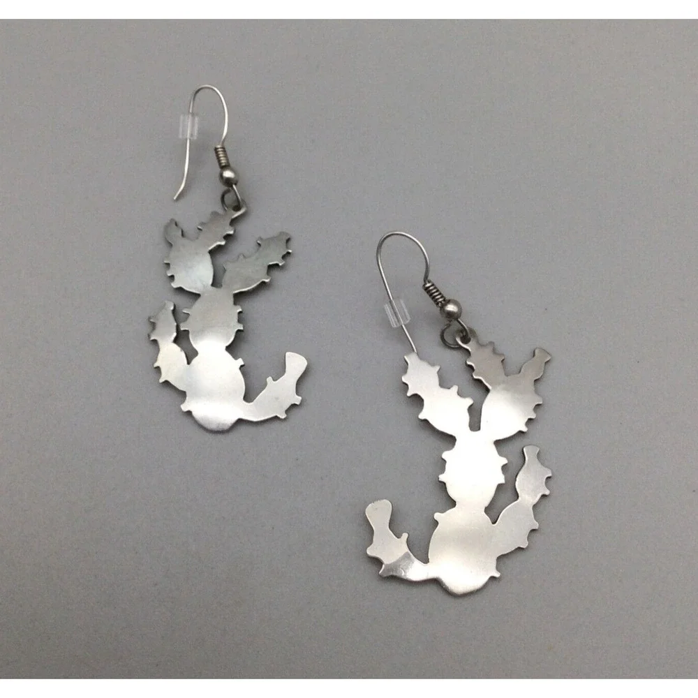 Vtg Trina Badarak Earrings Prickly Pear Cactus Sterling Silver Dangle 1988 7.2g - Picture 1 of 13